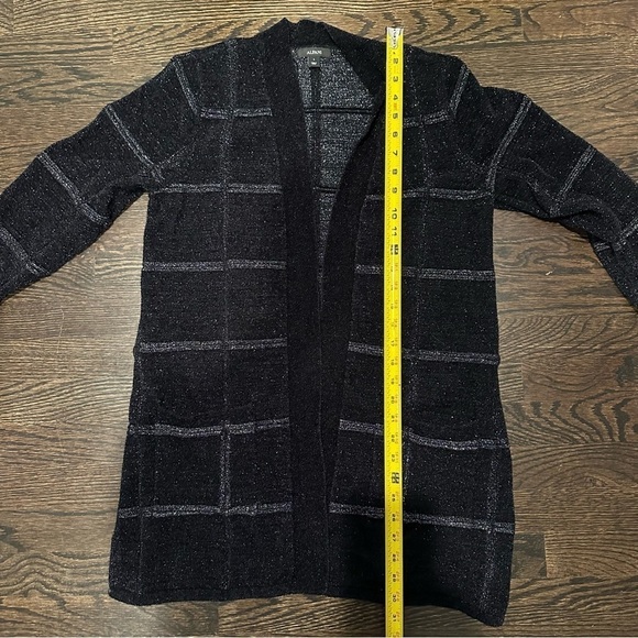 Alfani Women’s Black Silver Shine Windowpane Open Front Long Cardigan Size Large - Picture 8 of 8